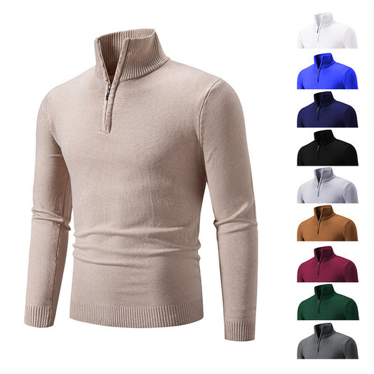 Beige fleece zip mock neck pullover sweater with color-option thumbnails shown