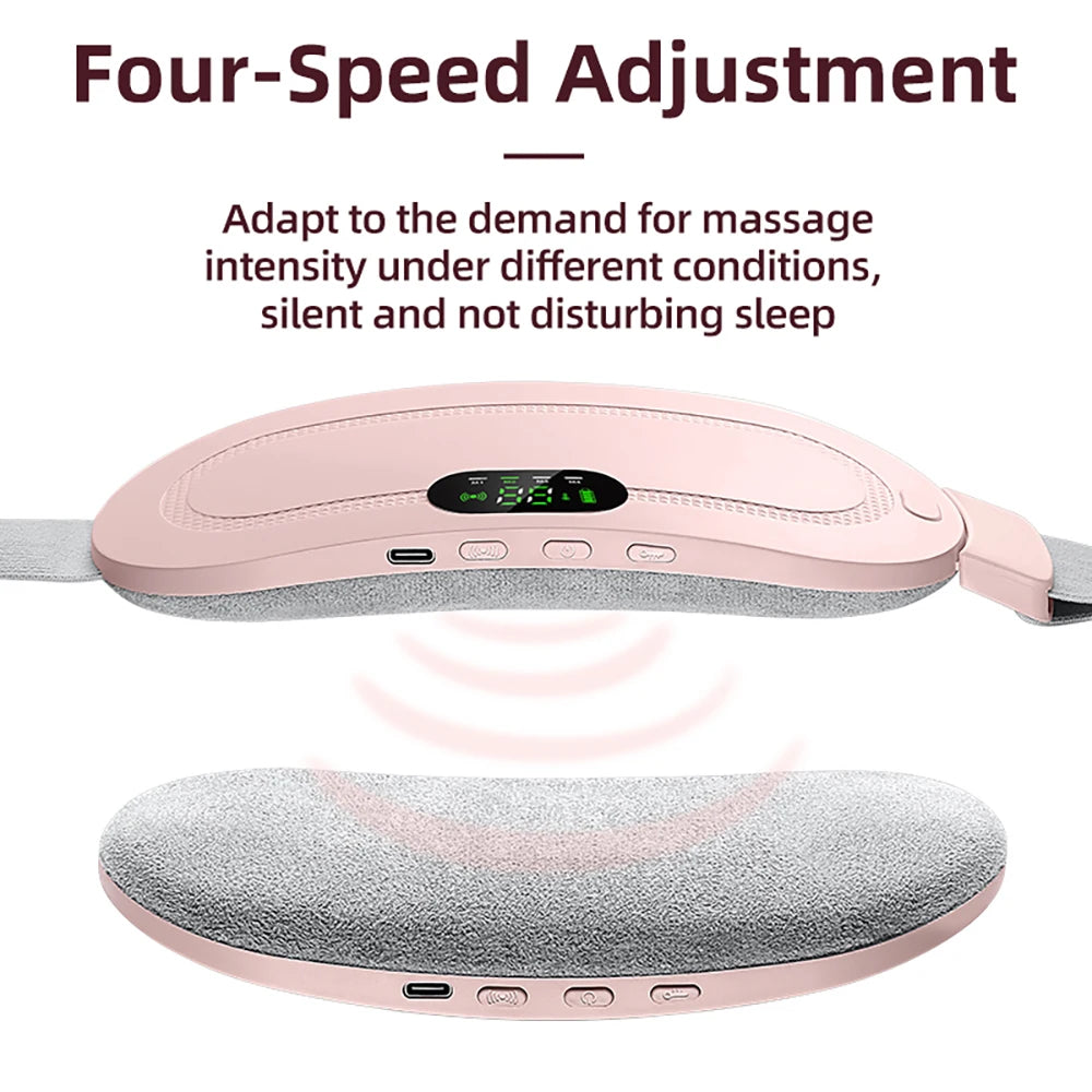 Pink electric heating belt front view with control buttons and curved heating pad surface