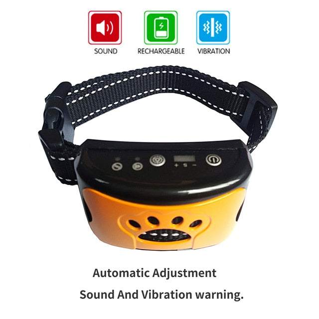 Dog training collar receiver with black top and orange shell, black fabric strap