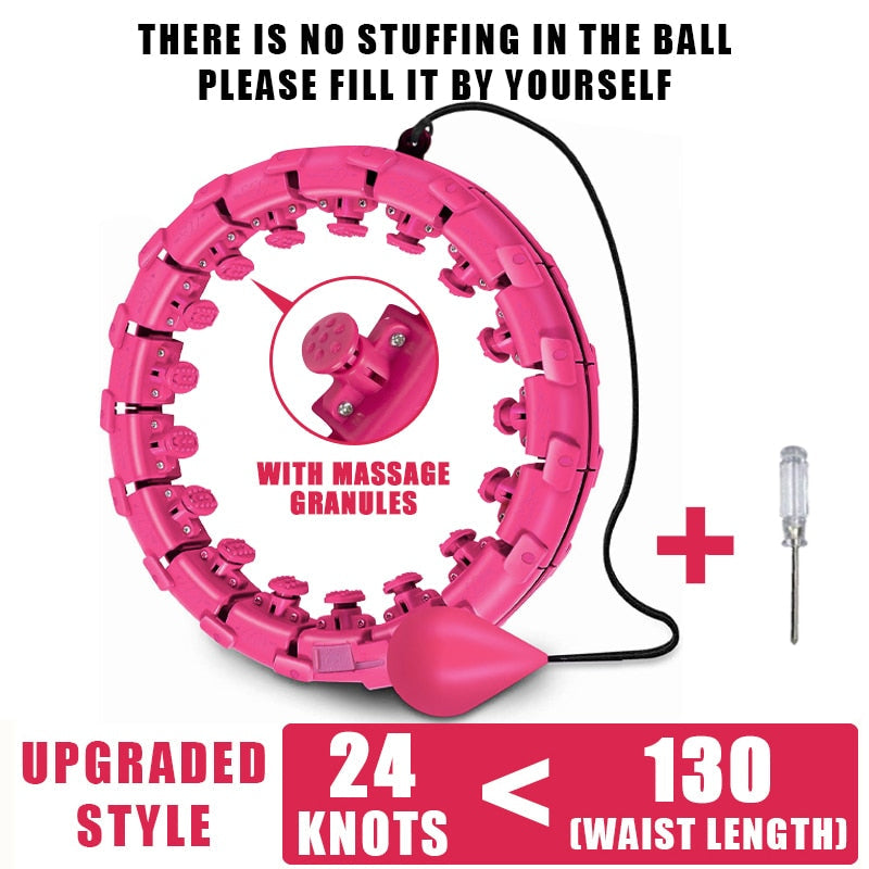 Pink weighted hula hoop with massage nodes and black power cord