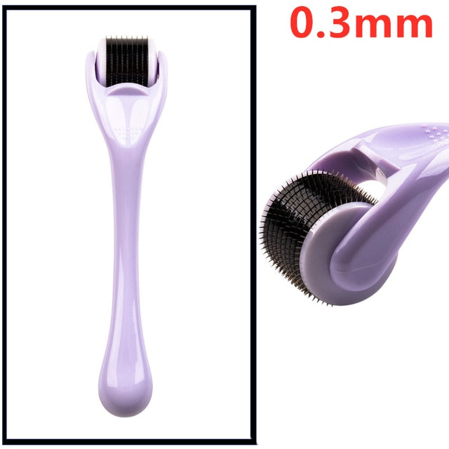Face roller with 0.3mm needle drum, purple handle, black needle roller head