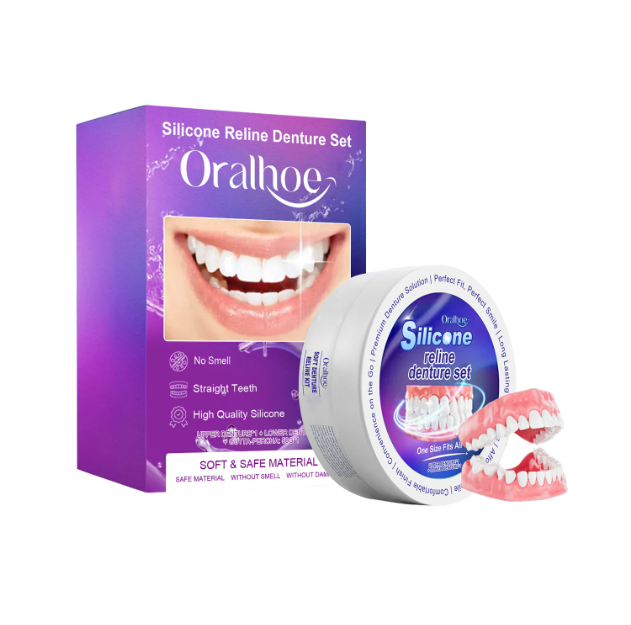Denture reline set kit with box, round silicone container, and partial teeth piece, Oralhoe