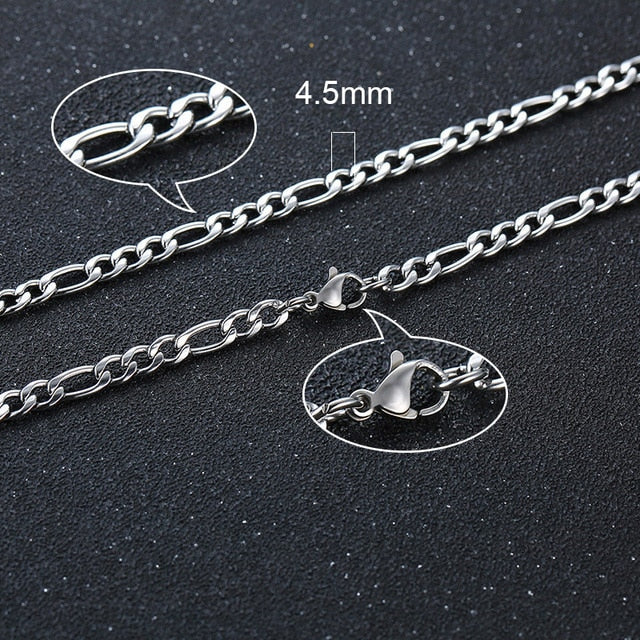 Silver-toned twisted rope Figaro necklace, clasp detail and 4.5mm link size shown