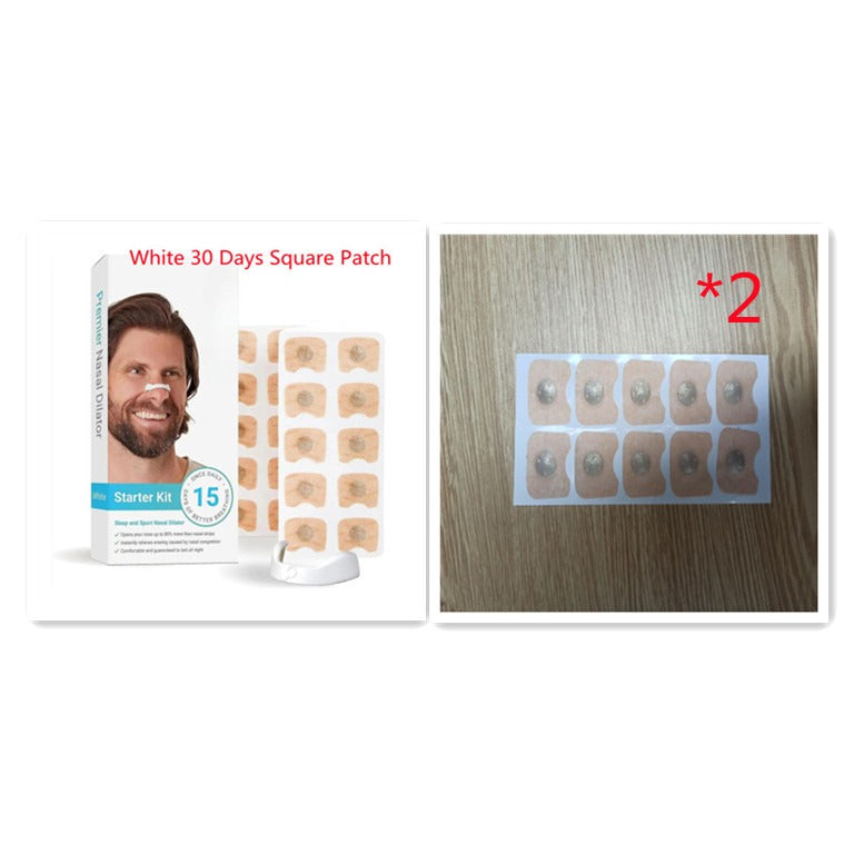 White nasal patch sheet shown with multiple circular patches and a kit box