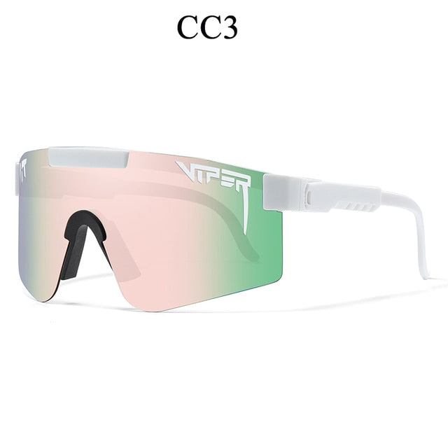 Women’s sport sunglasses with pink mirrored lens and white frame temples