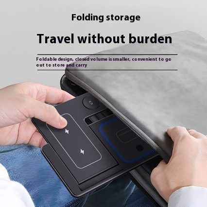 Wireless 3-in-1 charging stand, folded design with visible blue charging pad