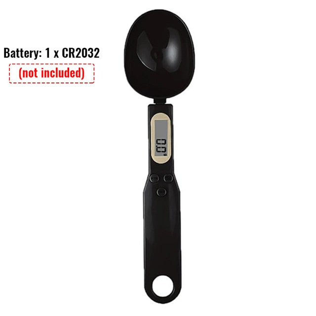 Digital measuring spoon scale, black glossy body with LCD screen and spoon bowl