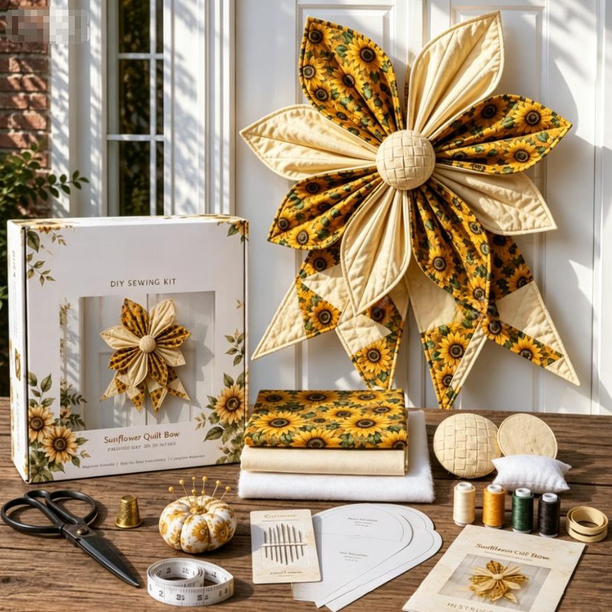 DIY Oversized Quilted Bow Sewing Kit Fabric Craft Set With Large Bow Pattern For Handmade Projects