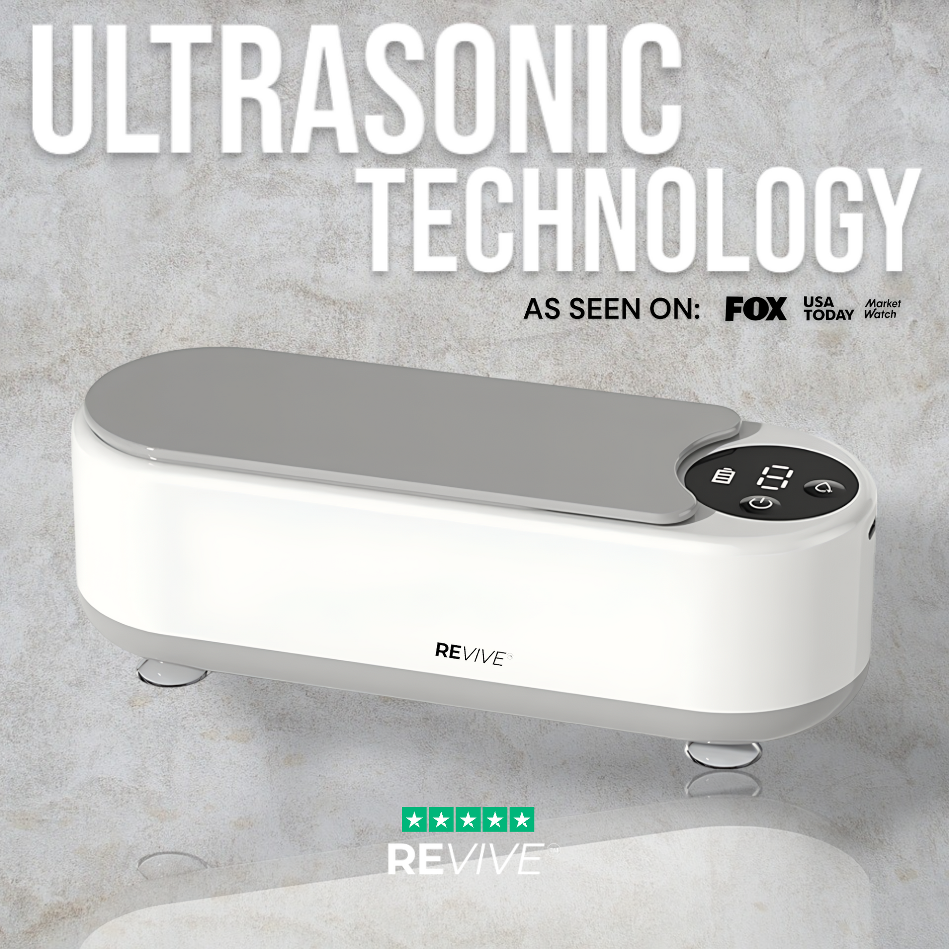 White ultrasonic cleaner machine with top lid and round control panel