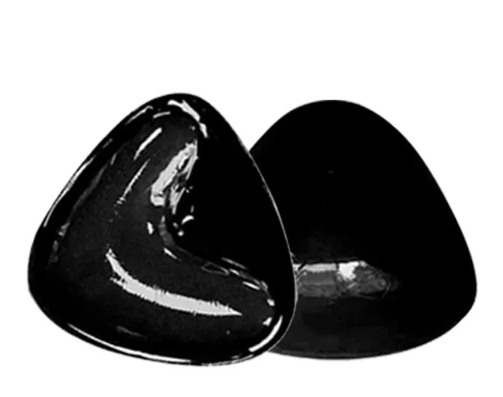 Black V-shape adhesive bra lift inserts, two-piece pad set with glossy finish
