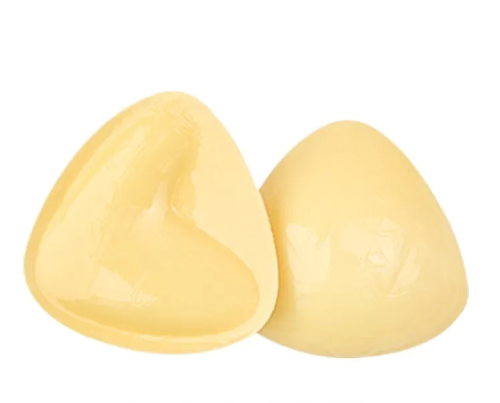 Light nude V-shape adhesive bra lift inserts, two-piece pad set with glossy finish