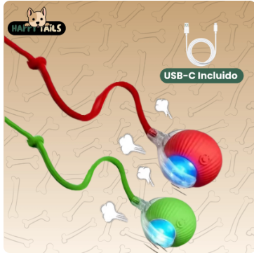 Rolling pet ball toy set: red and green balls with blue lights and rope