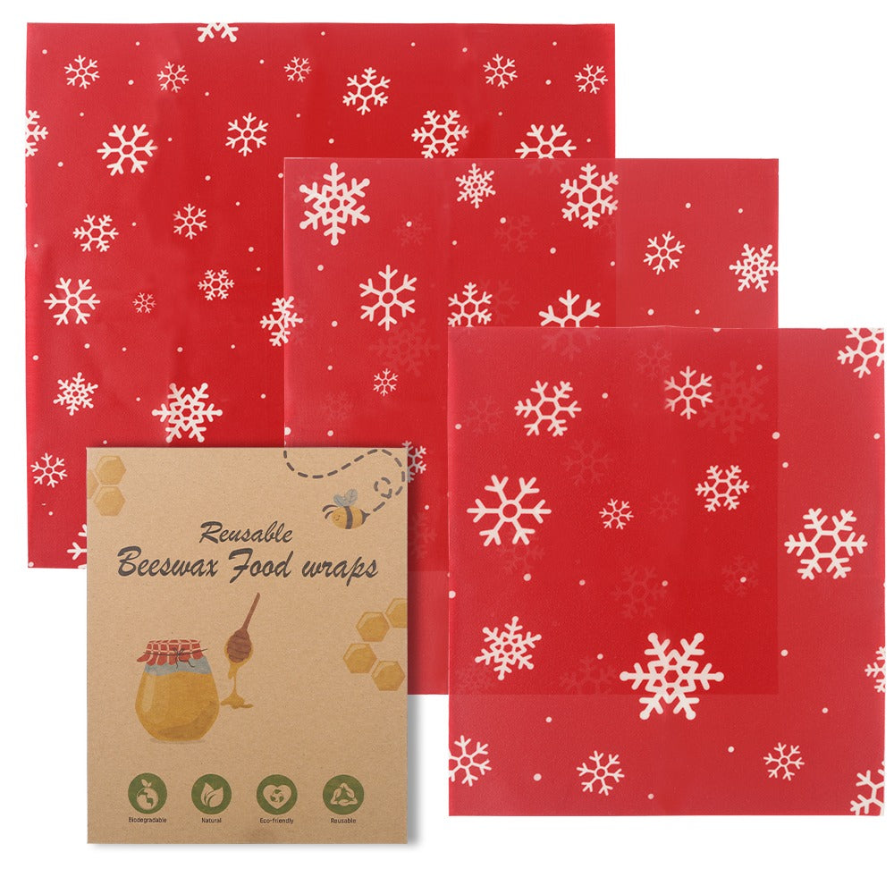 Beeswax food wrap set with snowflake pattern, pack of three
