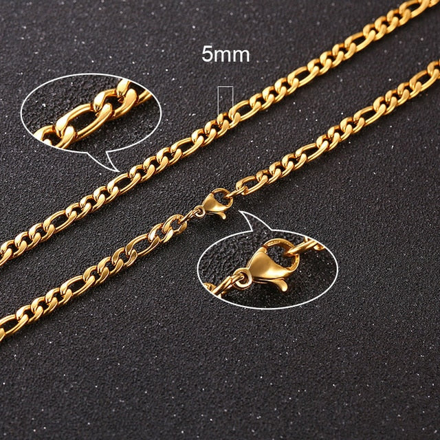 Gold-toned twisted rope Figaro necklace, clasp and 5mm link size shown on chain