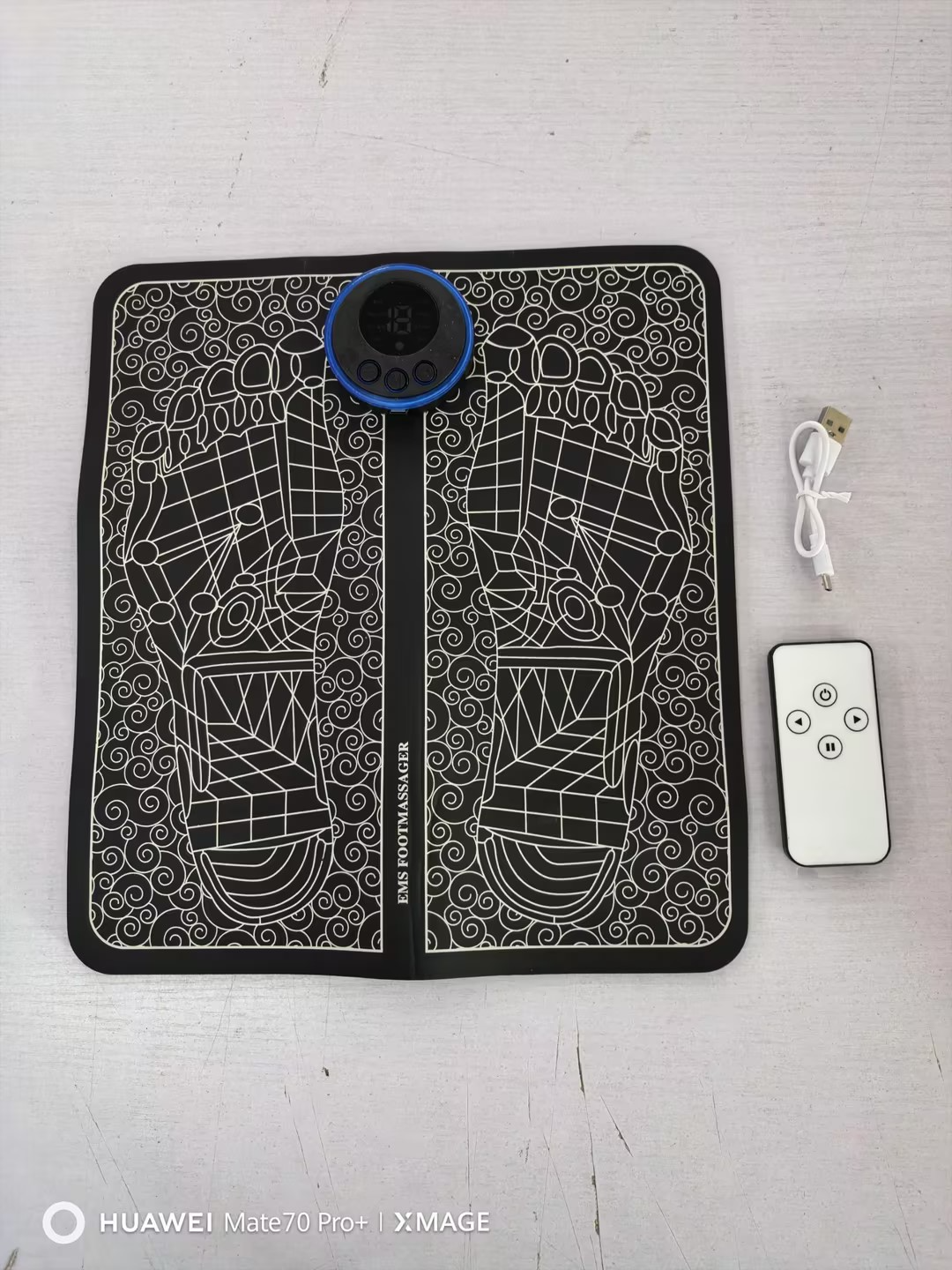 Rechargeable foot massage pad with remote and USB charging cable