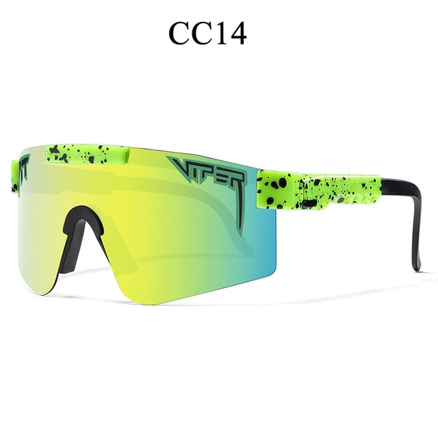 Women's fashion sunglasses with green mirrored lenses and speckled neon frame