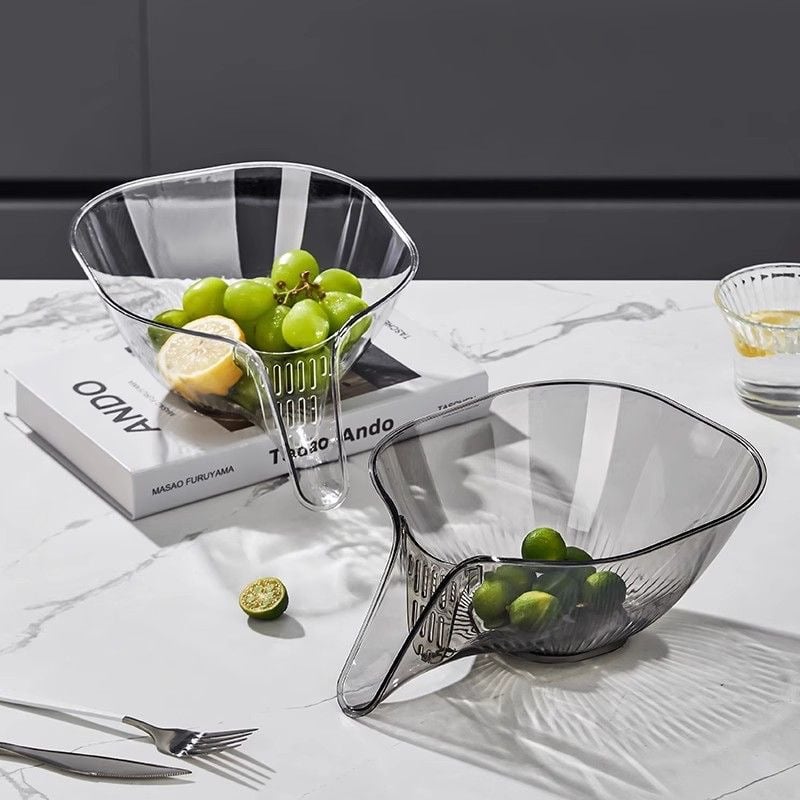 Transparent PCTG drain basket colander set with perforated strainer bowl and side handles
