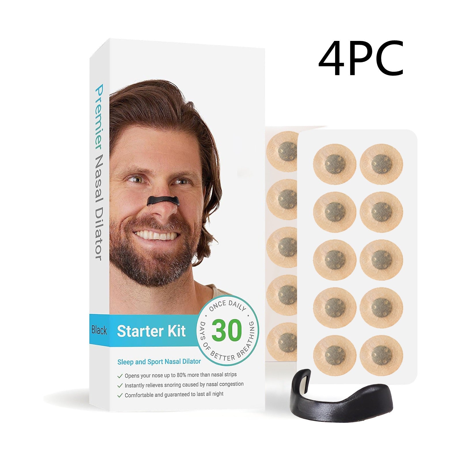 Starter kit packaging with patch sheet and black nasal support piece