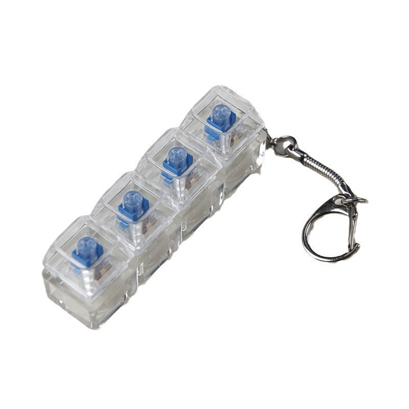 Clear transparent light-up shaft tester fidget toy keychain with blue square caps