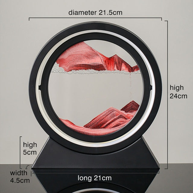 Red sand landscape table lamp with circular LED ring and angular matte black base
