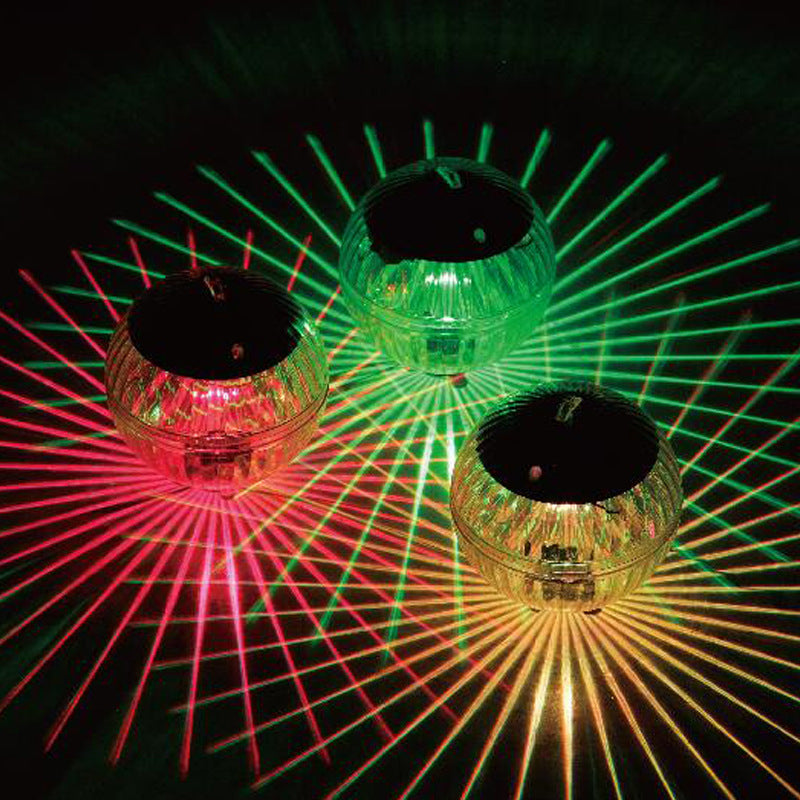 Color-changing solar floating LED garden lamp balls with multi-color radial light beams
