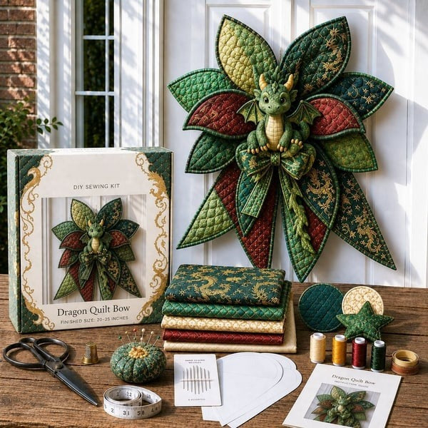 DIY Oversized Quilted Bow Sewing Kit Fabric Craft Set With Large Bow Pattern For Handmade Projects