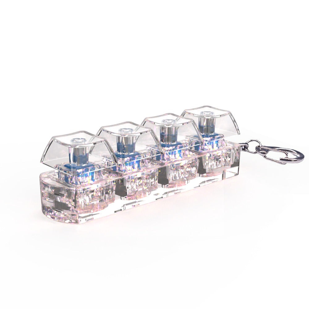 LED switch tester fidget toy with keychain, clear body and clear LED caps