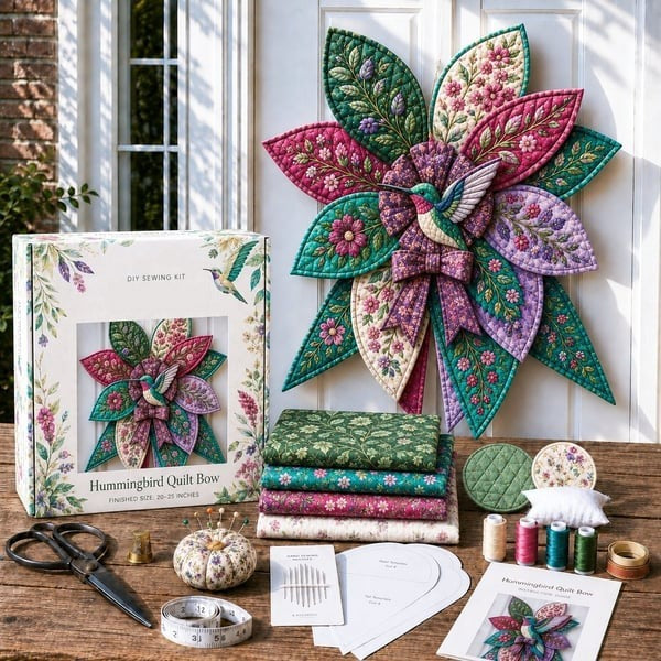 DIY Oversized Quilted Bow Sewing Kit Fabric Craft Set With Large Bow Pattern For Handmade Projects