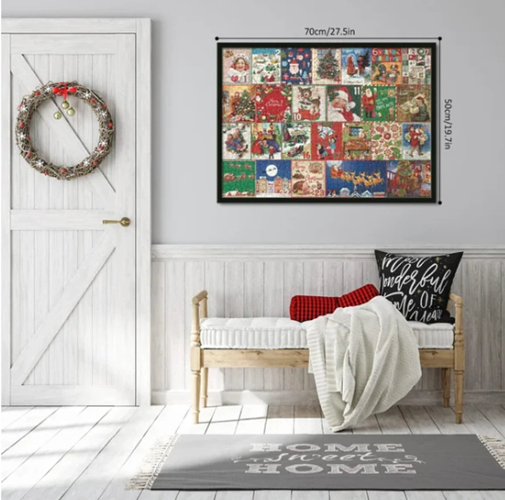 Christmas advent calendar jigsaw puzzle poster in black frame on wall