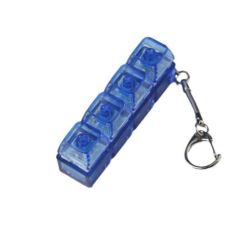 Blue transparent light-up shaft fidget toy with blue buttons and keychain ring