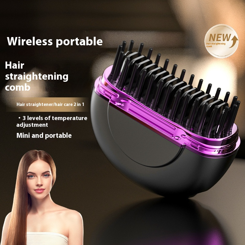 Portable ceramic hair straightener in purple with black comb teeth, travel-friendly design