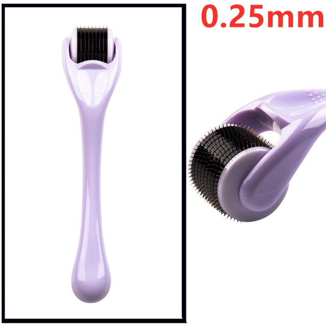 Face roller with 0.25mm needle drum, purple handle, black needle roller head