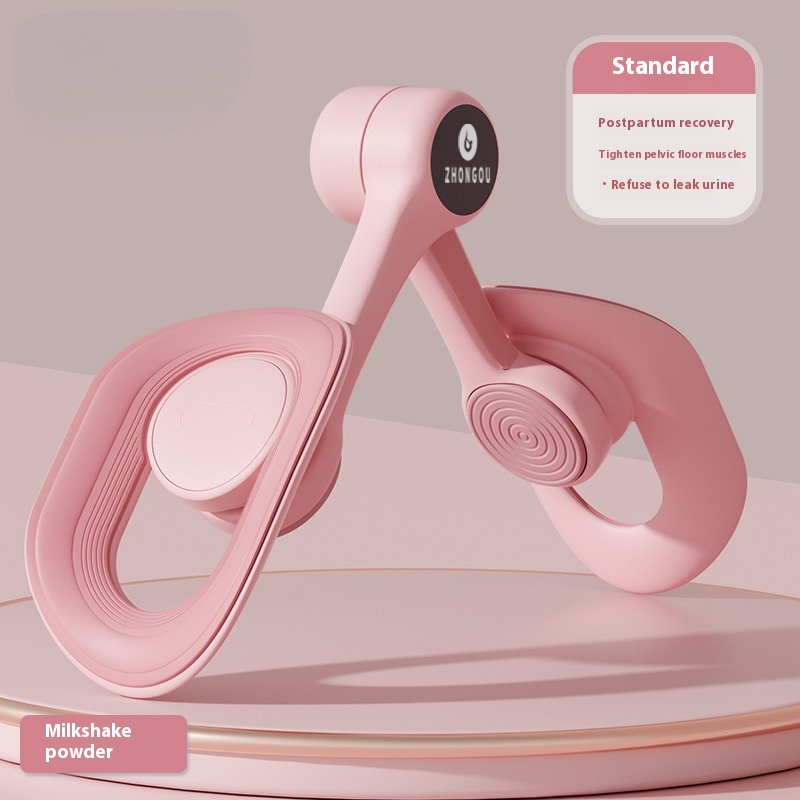 Pink pelvic floor muscle trainer with digital display and curved contact pads
