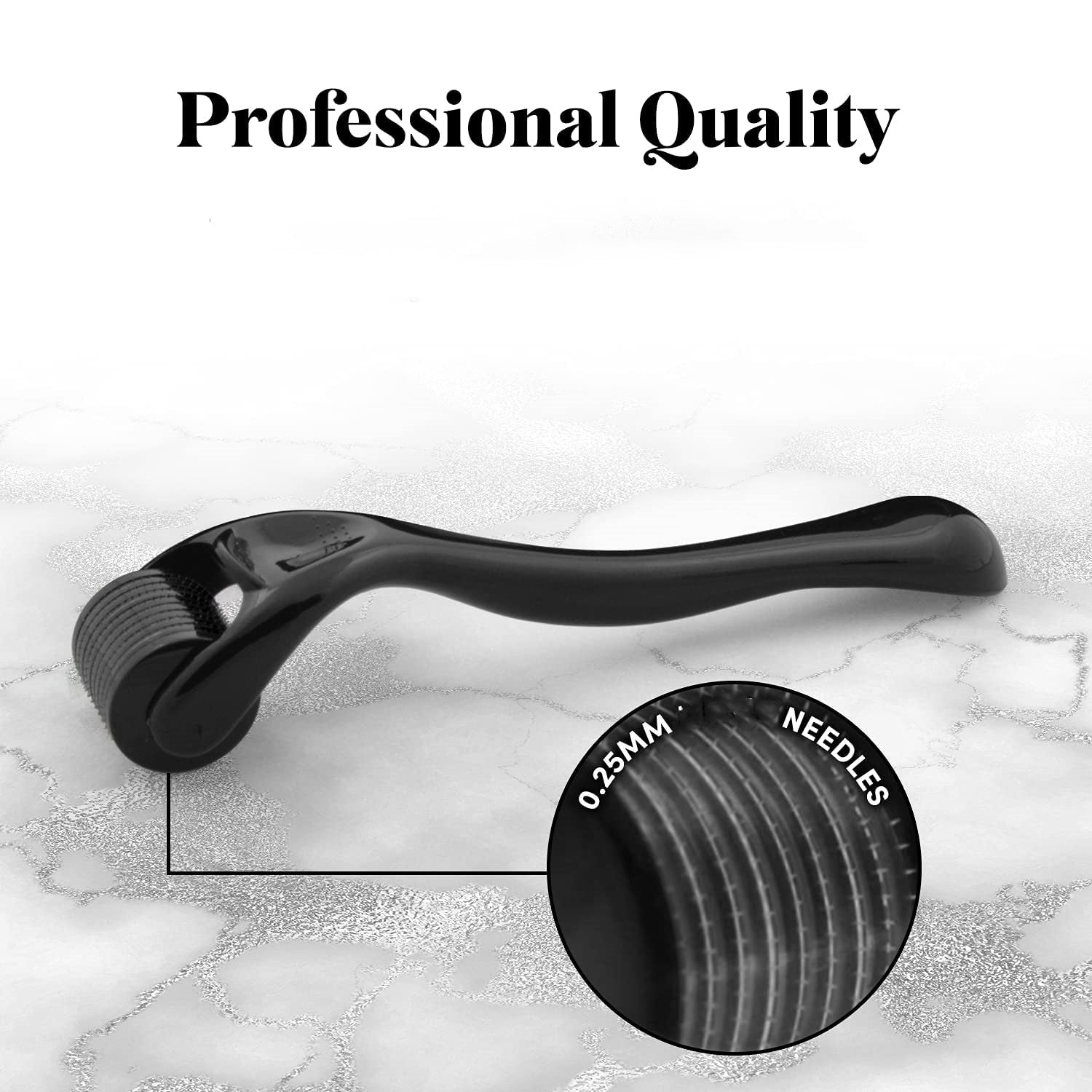 Black microneedling face roller with textured needle drum head