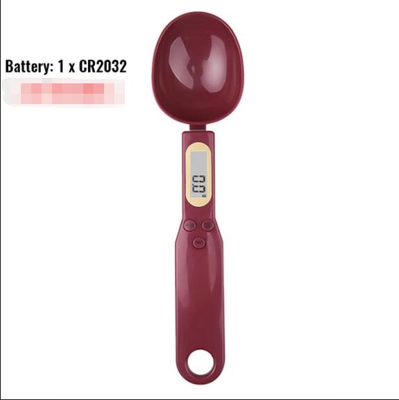 Red digital measuring spoon scale with LCD display and round scoop