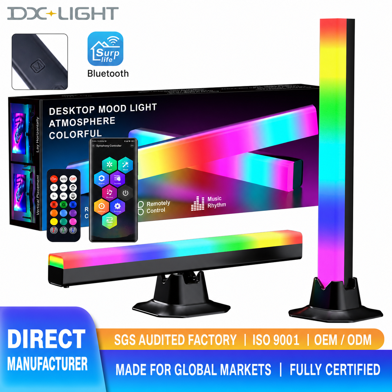 RGB gaming ambient light bar set with one horizontal bar and two vertical bars