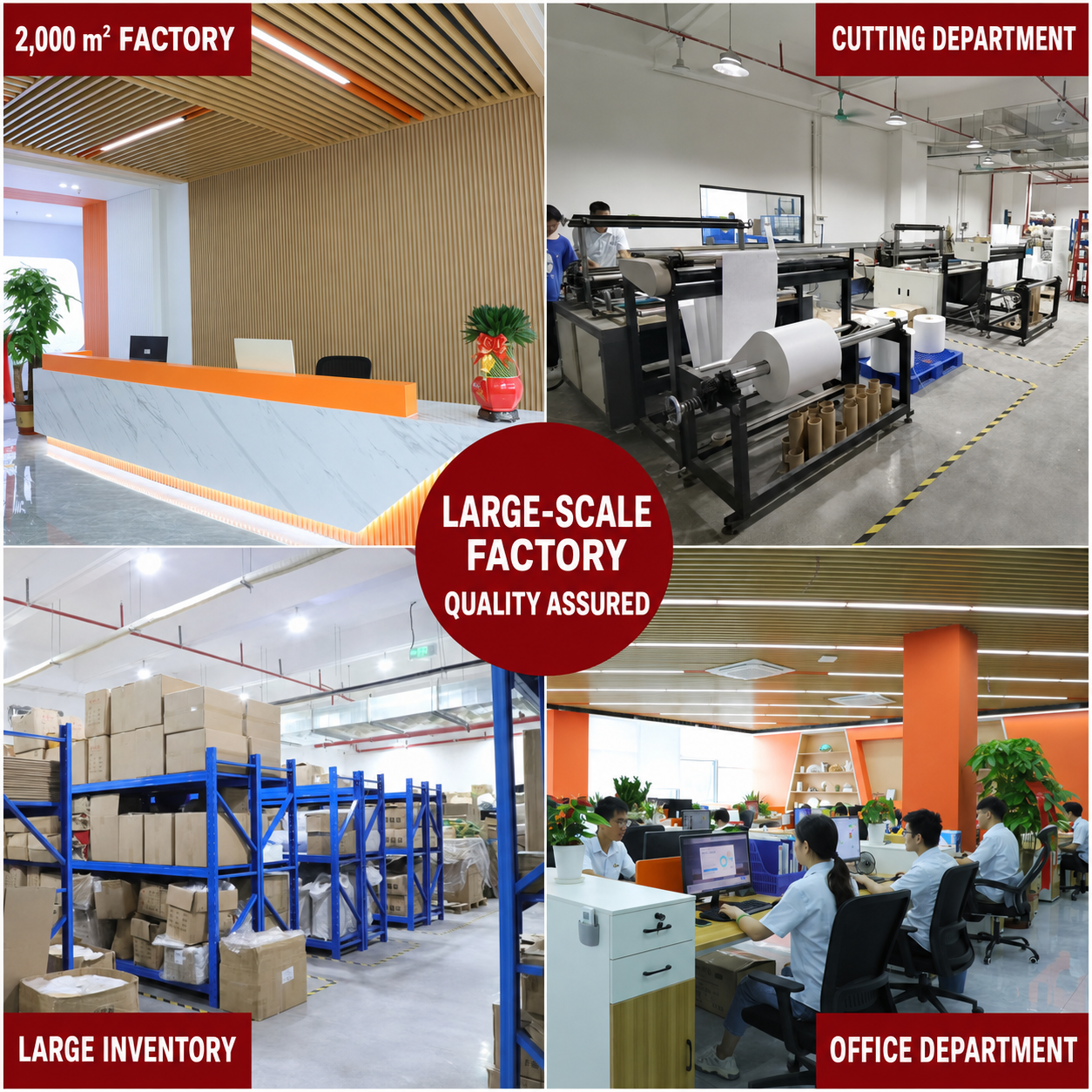 Large-scale factory and office department infographic for portable lamp production