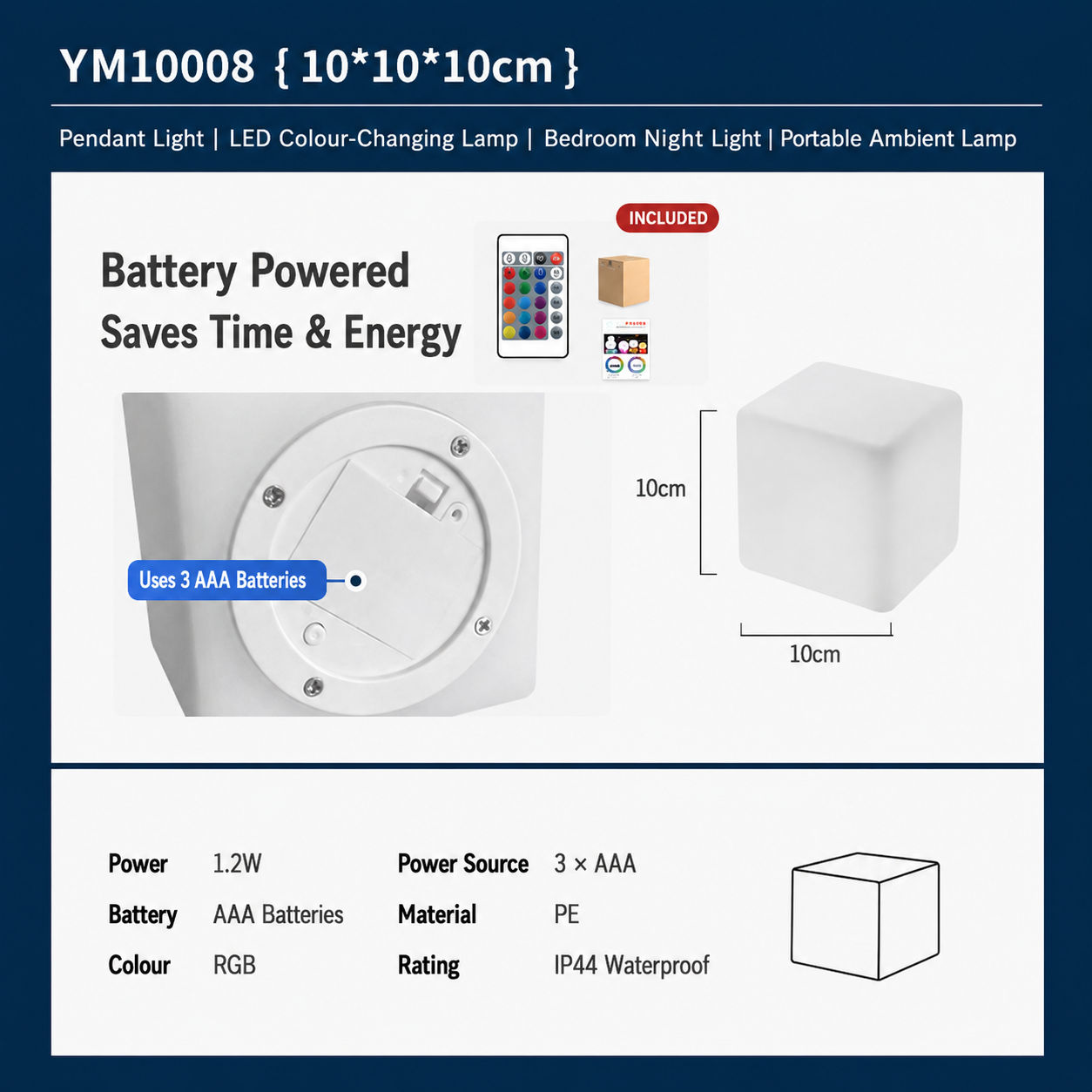 Square Rechargeable Ambient LED Night Lights