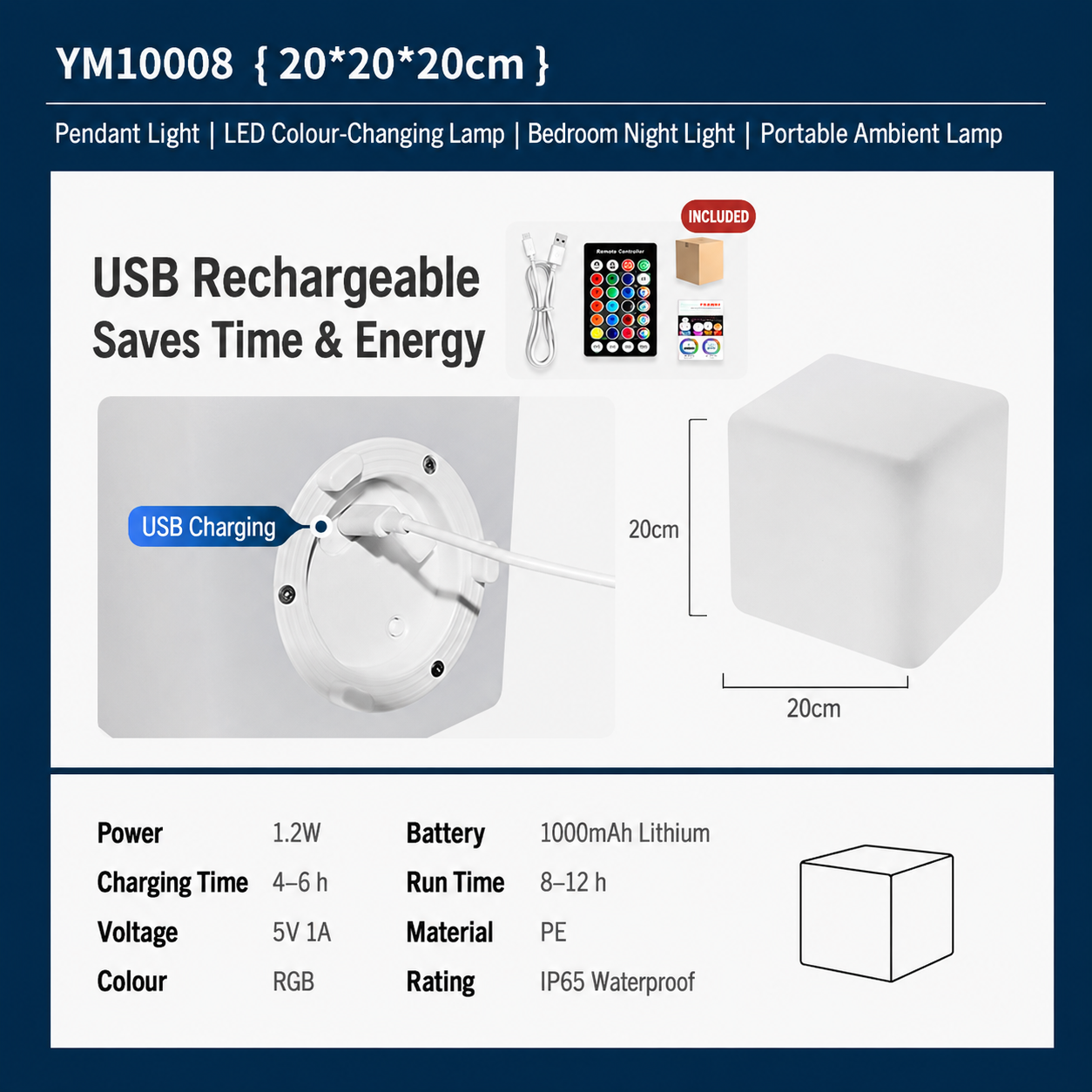 Square Rechargeable Ambient LED Night Lights