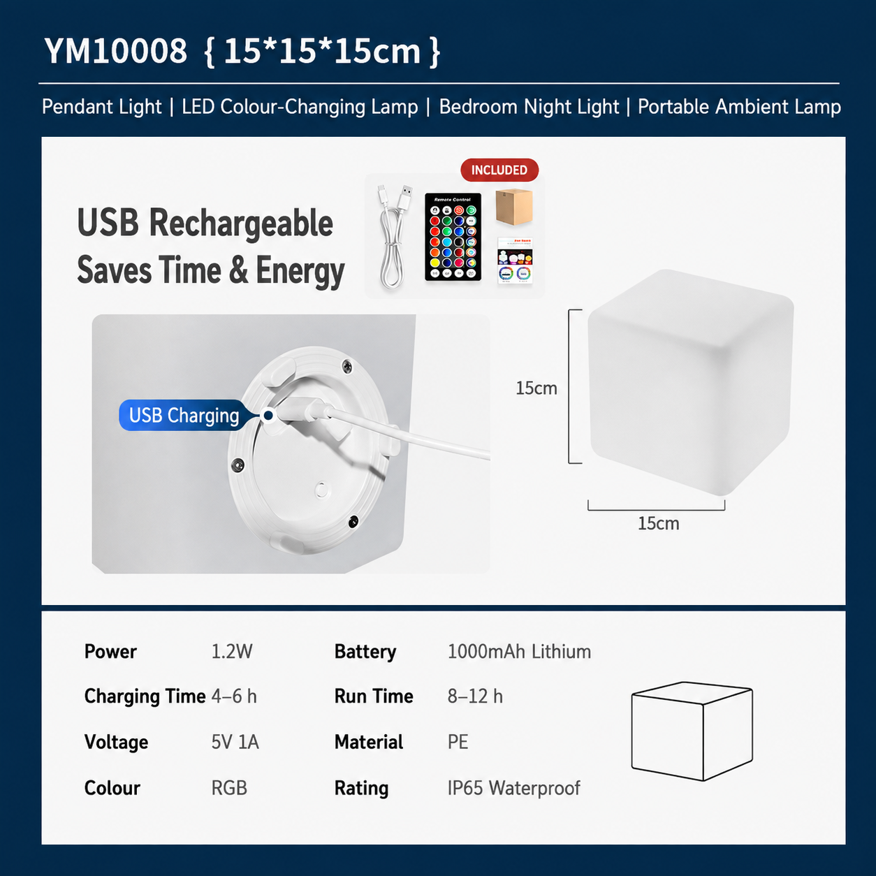 Square Rechargeable Ambient LED Night Lights