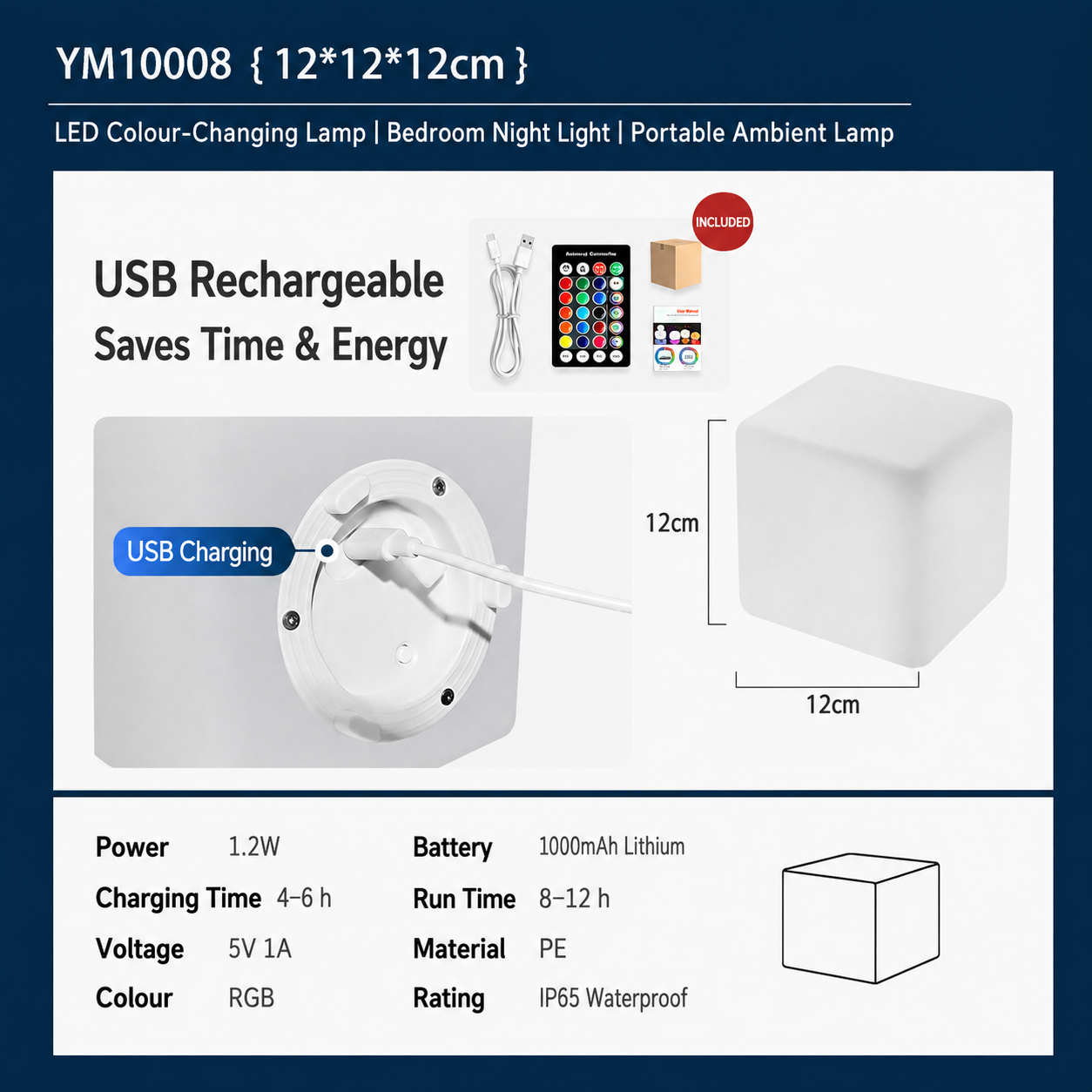 Square Rechargeable Ambient LED Night Lights
