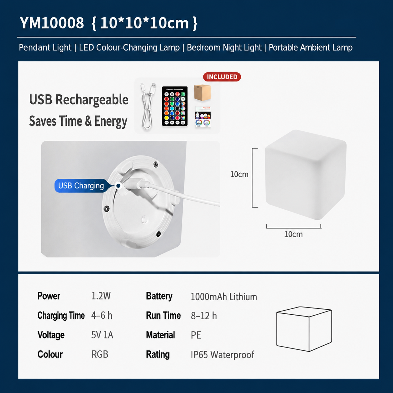 Square Rechargeable Ambient LED Night Lights