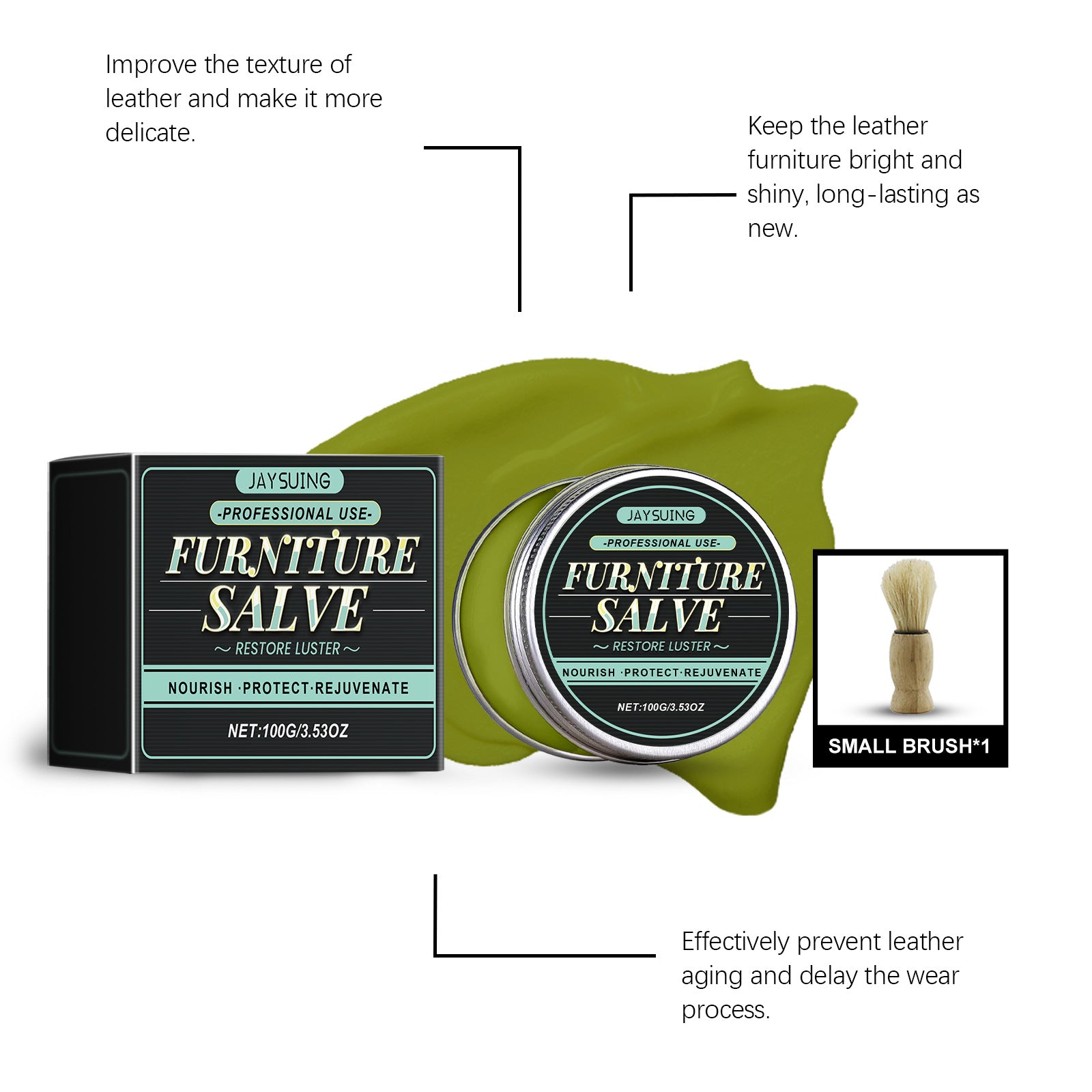 Furniture salve leather conditioner kit with two tins and small brush