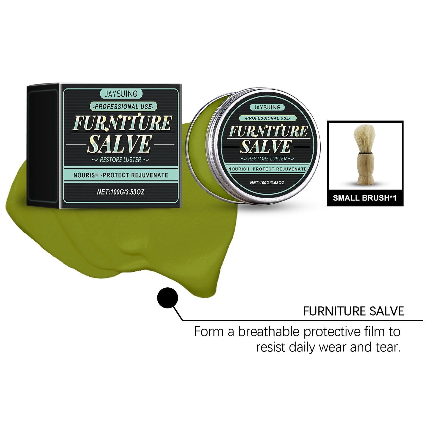 JAYUSING furniture salve tins and small brush for leather care