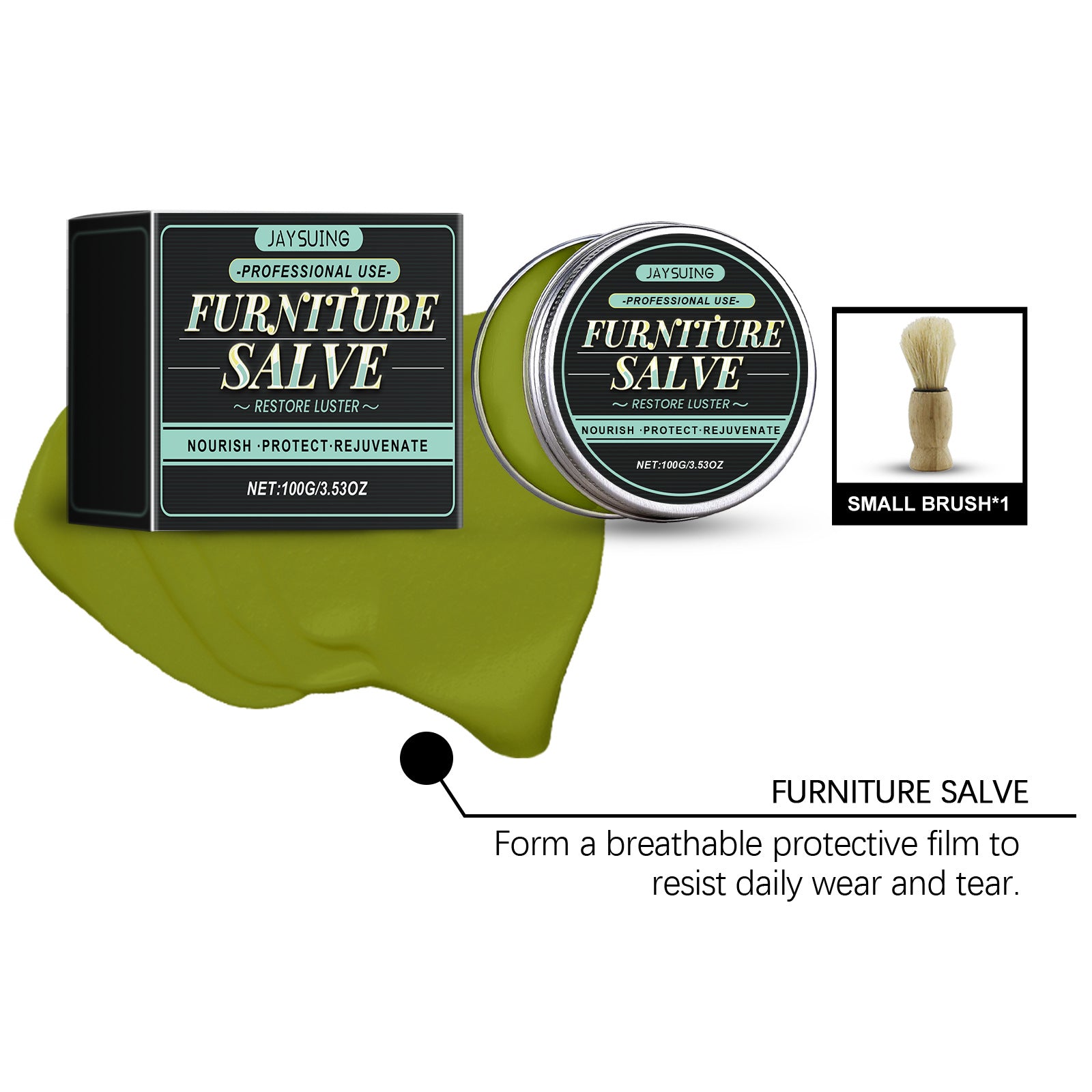JAYUSING furniture salve tins and small brush for leather care