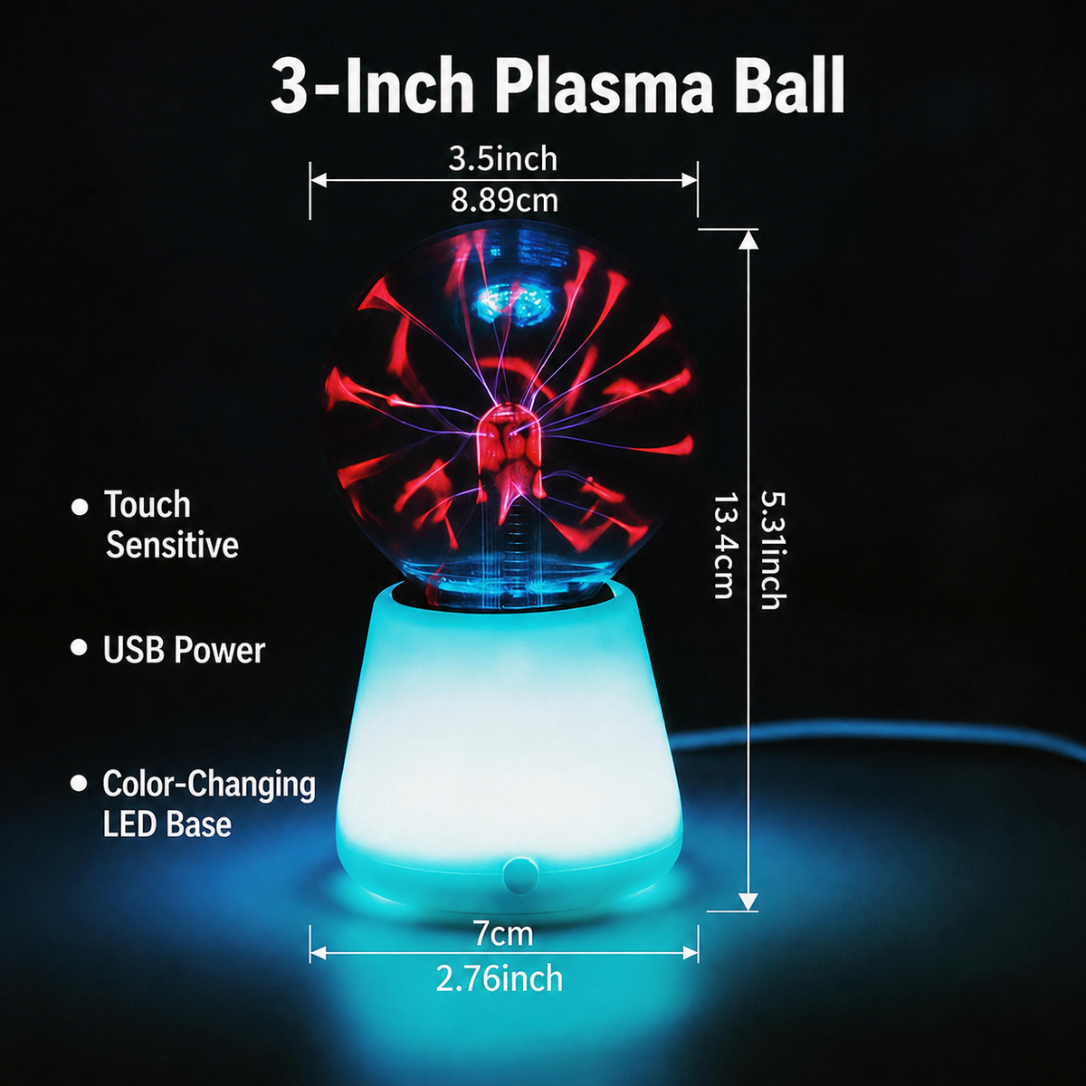 Touch-Sensitive Plasma Ball RGB Night Light