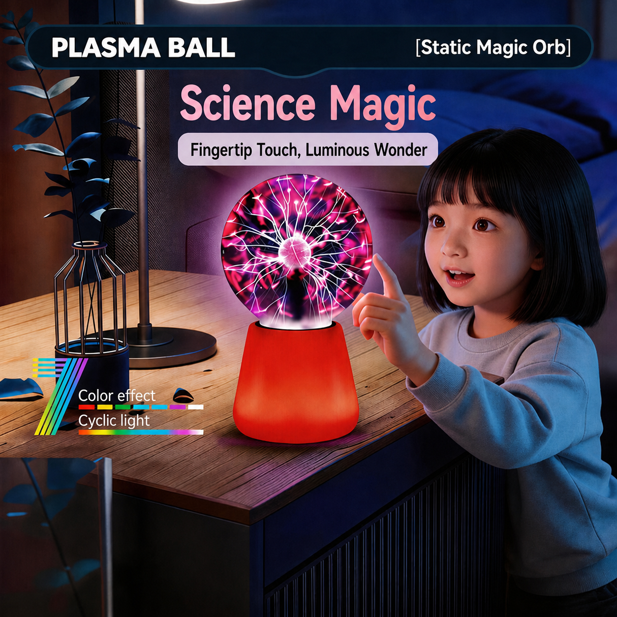 Touch-Sensitive Plasma Ball RGB Night Light