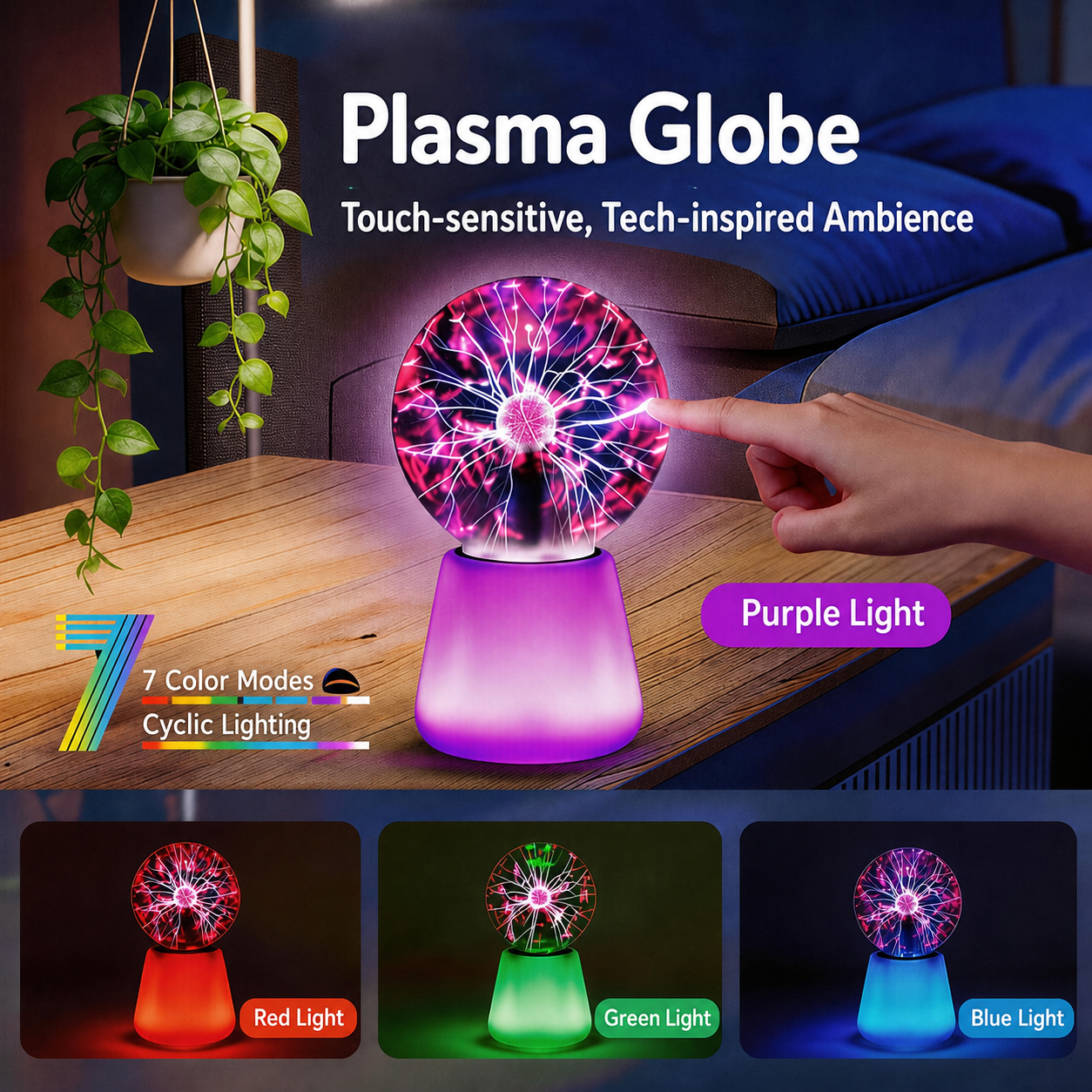 Touch-Sensitive Plasma Ball RGB Night Light