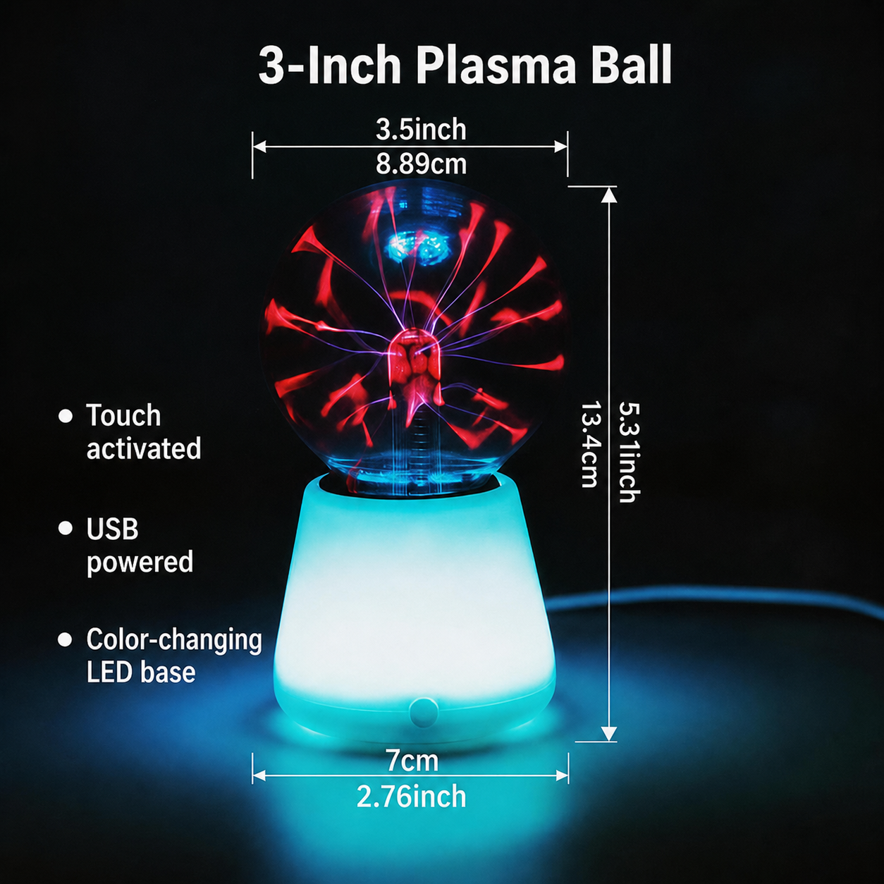 Touch-Sensitive Plasma Ball RGB Night Light