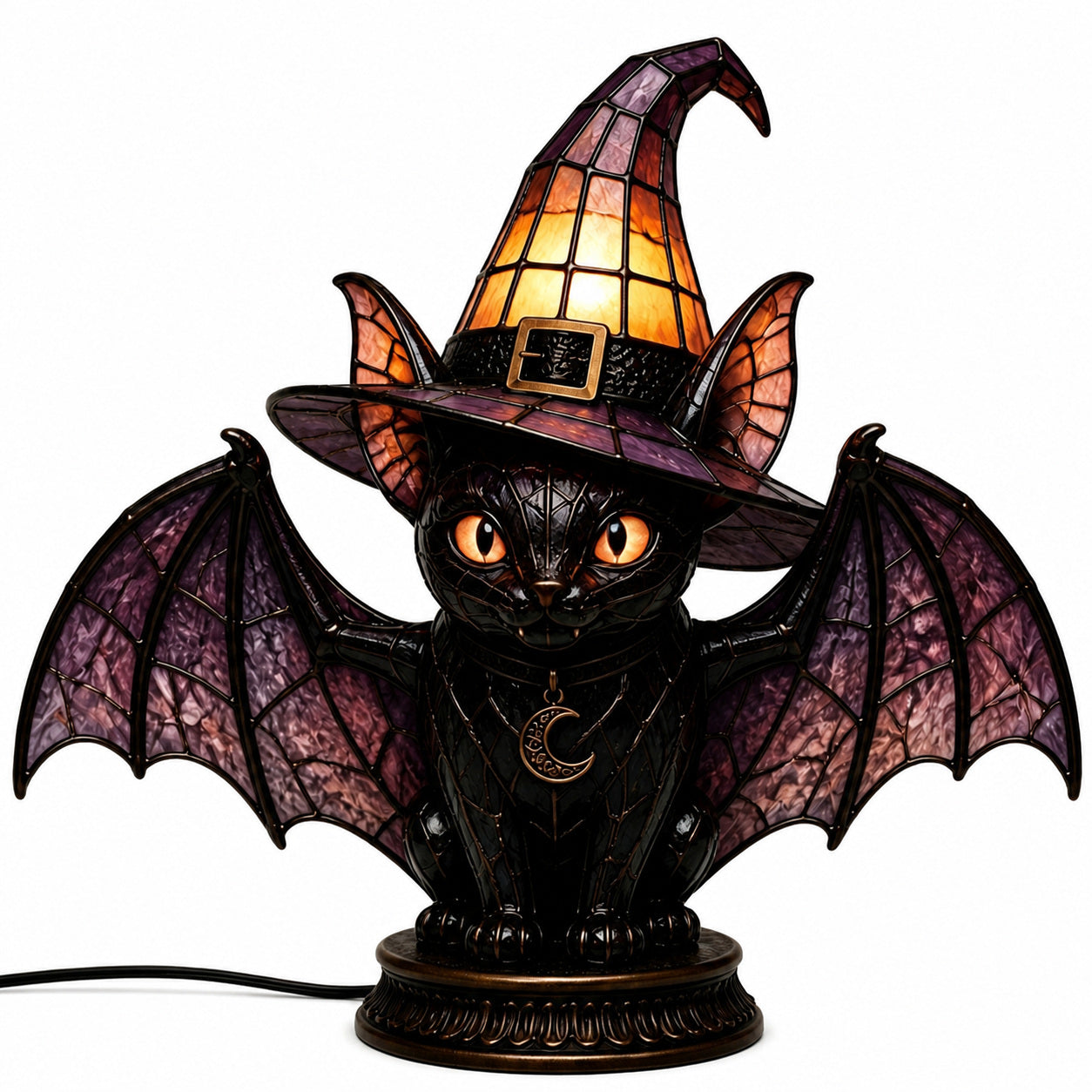 Stained Glass-Style Witch Hat Halloween Light Decoration